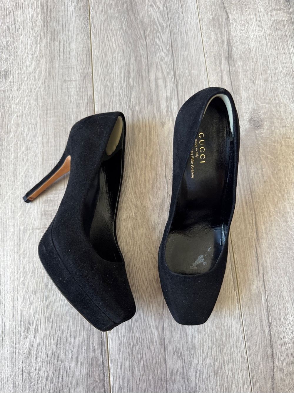 Gucci Y2K Black Suede Platform Pumps Heels Size 37.5 Coquette Girl Party Glam - Picture 2 of 10